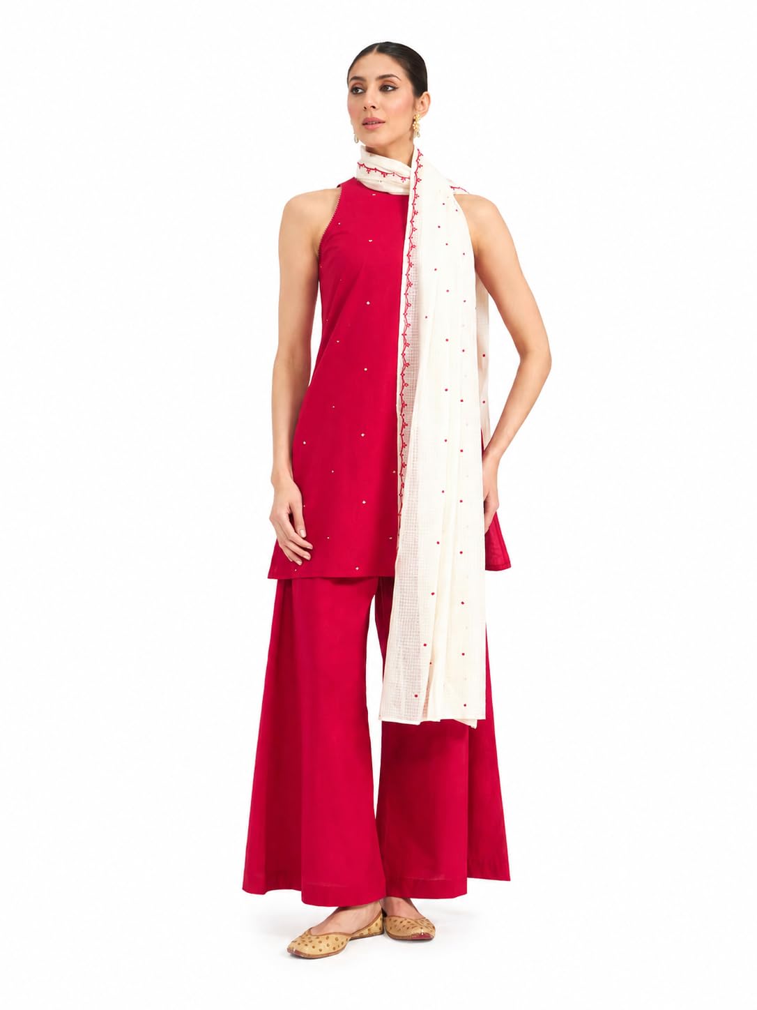 Women Pink Embroidered Cotton Kurta Set with Dupatta-image-20