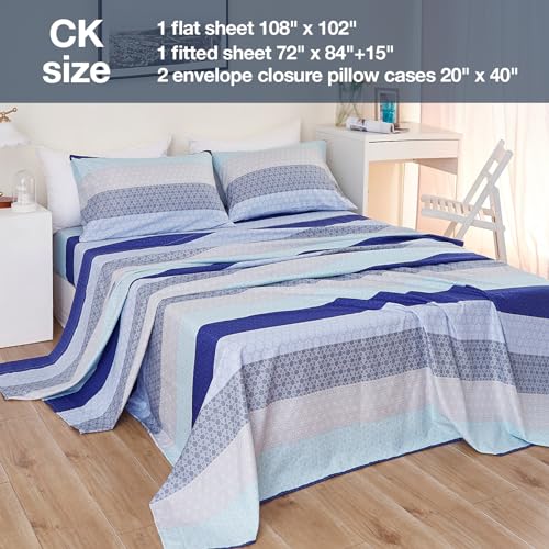 Image of JSD Neutral Striped Print Sheet Set Cal King Extra Deep Pocket | 4 Piece Soft Microfiber Sheets, OEKO-TEX Certified, Easy Care