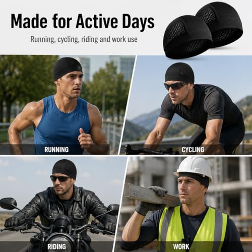 AOzT 2 Pack Cooling Skull Cap - Breathable Beanie for Running Cycling Motorcycling Outdoor Sports for Men Women Black — view 5