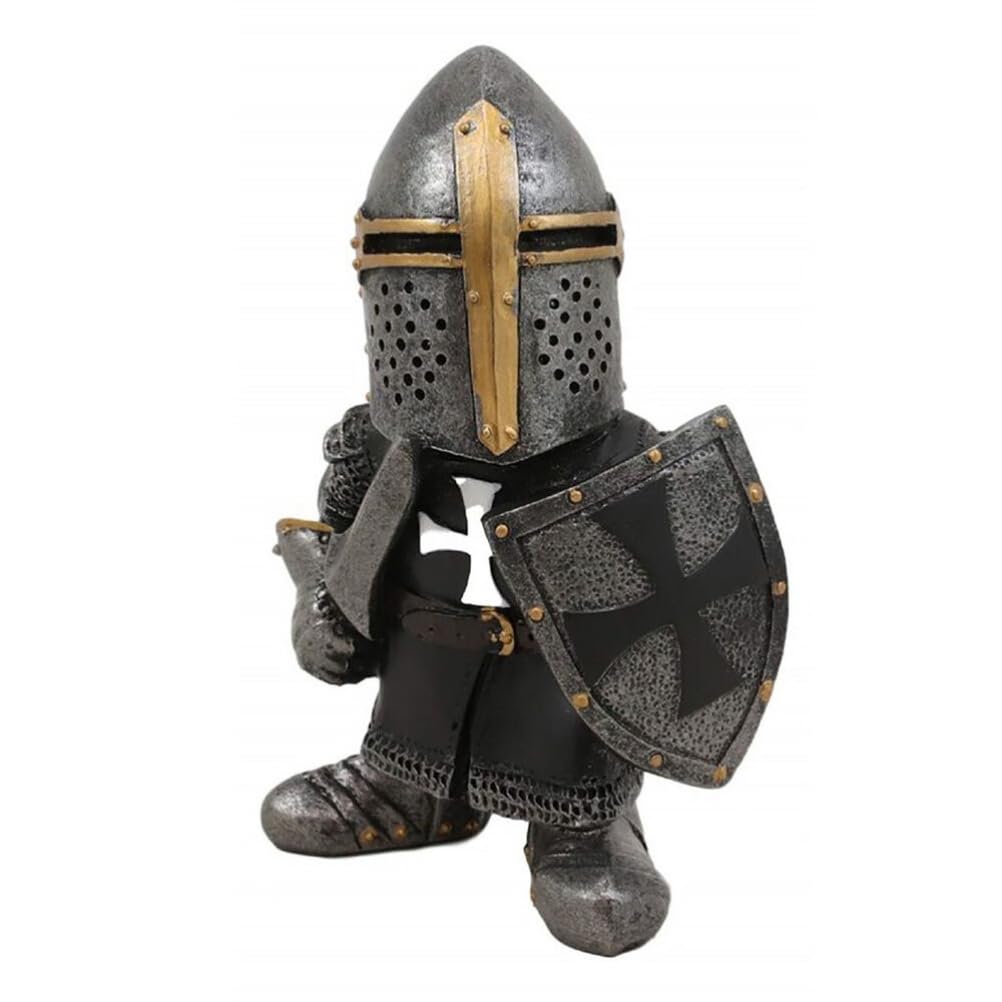 Anso Black Retro Crusader Armor Knight Gnomes Guard Statues Yard Decor Garden Lawn Ornament (Guard C)