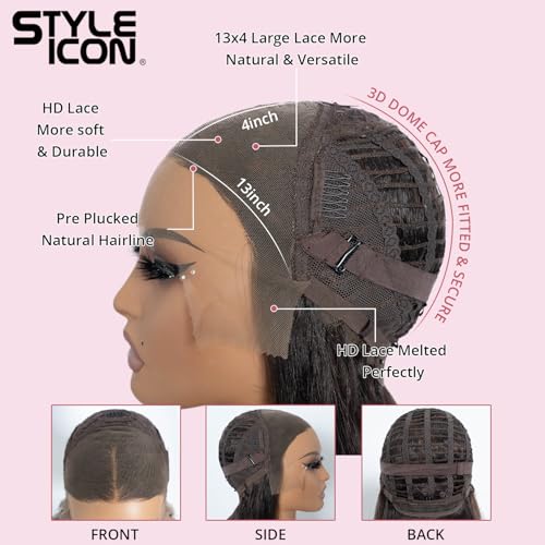 Perruque synthétique ondulée 66 cm avec dentelle frontale invisible - 7