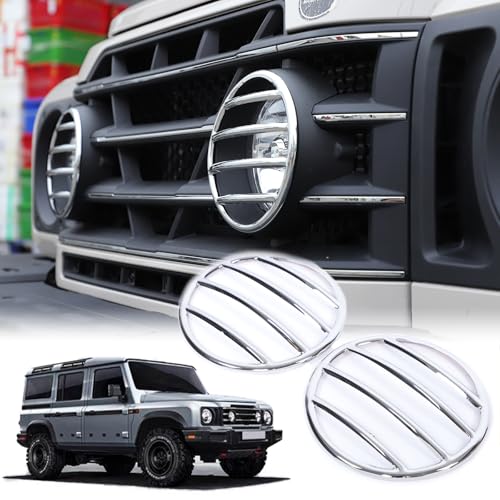 Bekantogy Car Front Fog Lamps Cover Fog Light Guards Cover Compatible with Ineos Grenadier 2022 2023 2024+ Lamp Exterior Frame Protection Kit Car Lights Protection Accessories 2PCS (Silver)
