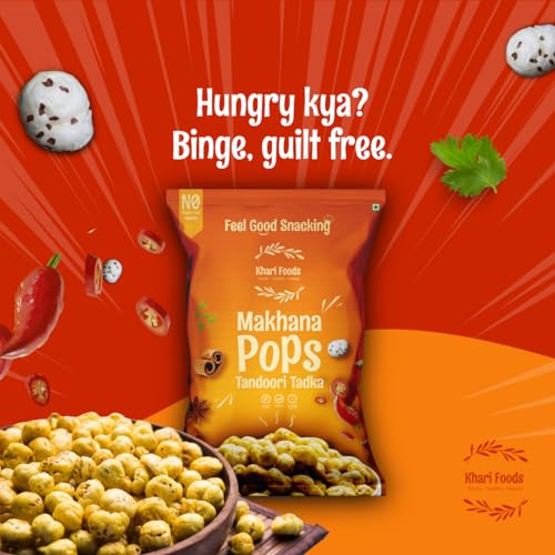 Image of Khari Foods Premium Flavoured Makhana 25g, Crunchy & Roasted Makhana Pops, Protein Source, Fibre Rich, No Palm Oil, Gluten Free (Tandoori Tadka)