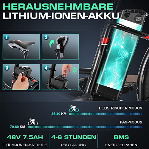 VIVI E-Bike Elektrofahrrad Damen, 26 Zoll Pedelec Citybike Elektrisches Fahrrad Elektrofahrräder mit Abnehmbarer 288Wh/360Wh Lithium-Batterie, Shimano 7-Gang E Bike Damen Herren – Bild 4