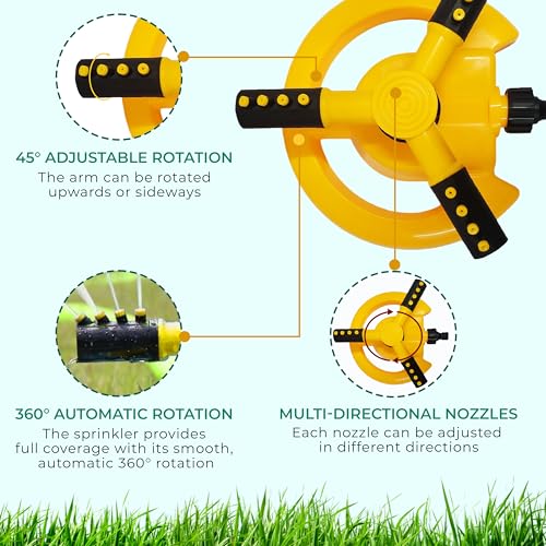 Image of Roots & Leaf 360 Automatic Rotating Garden Sprinkler with 45 Adjustable Arms | Durable ABS Material | Coverage up to 32 Feet | for Efficient Watering in Gardens and Lawns (Pack of 2)