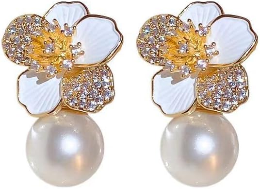 Pearl Flower Earrings for Women,Elegant Petal Pearl Earrings,for Women Mom Perfect Wedding and Party Jewelry Ideal for Everyday Wear-White