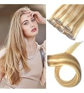 5PCS Clip In Hair Extensions Human Hair Balayage Golden brown to Blonde 18Inch Remy Hair for Wome...