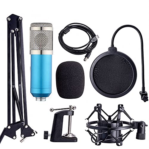 Juego de micrófono de Condensador Colgante, micrófono de Juego de 192 KHz/24 bits, USB,Youtube, Tiktok, Ins, grabación, micrófono de Escritorio de computadora Condensador en Mac/PS4/PS5 (Azul) Cover