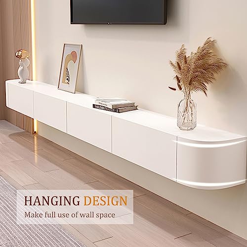 Meuble TV réglable en hauteur avec étagère flottante et portes de rangement de 140 cm - 4