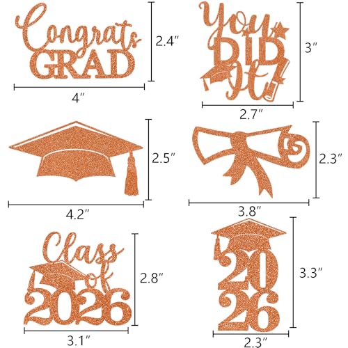 Image of Graduation Centerpiece Sticks 24PCS Glitter Grad Picks Party Table Decor Senior High School College Sign Orange