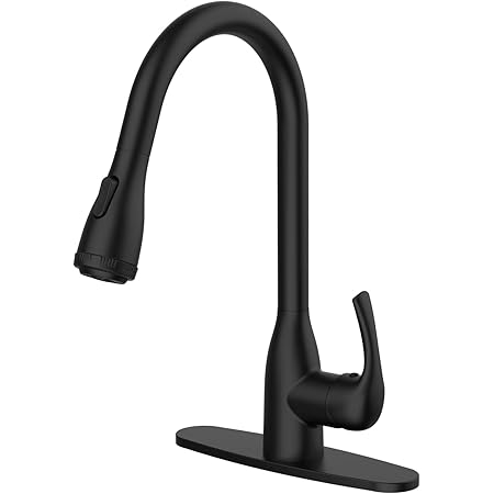 GELE Kitchen Faucet with Pull Down Sprayer and 4 Spraying Modes Matt Black Commercial 1 or 3 Hole Kitchen Faucets for Farmhouse Rv Bar Sinks 1024BH