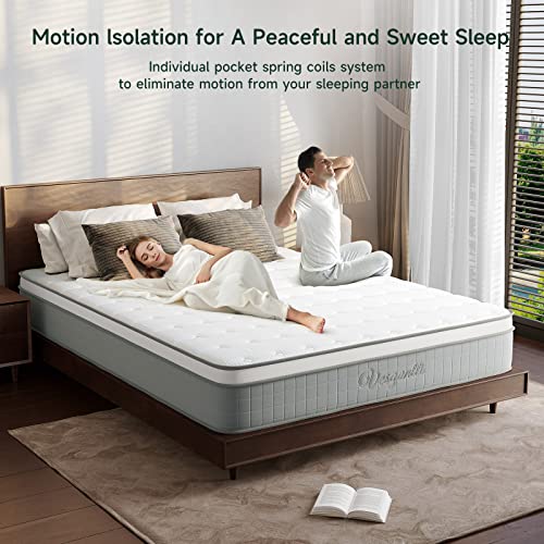 Vesgantti Queen Mattresses, 10 Inch Innerspring Hybrid Queen Size Mattress, Pressure Relief Pocket Spring Queen Bed Mattress In A Box With Breathable Memory Foam, Medium Firm Plush, Certipur-Us #TOP3