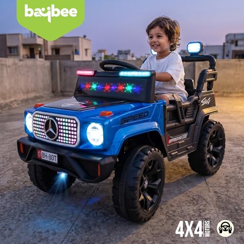 Image of Baybee SpeedRover Baby Battery Operated Jeep for Kids | Ride on Toy Electric Car with 4x4 Motors, Swing Mode, Led Lights & Music | Rechargeable Electric Ride on Toy Car for Kids 2 to 6 Years (Blue)