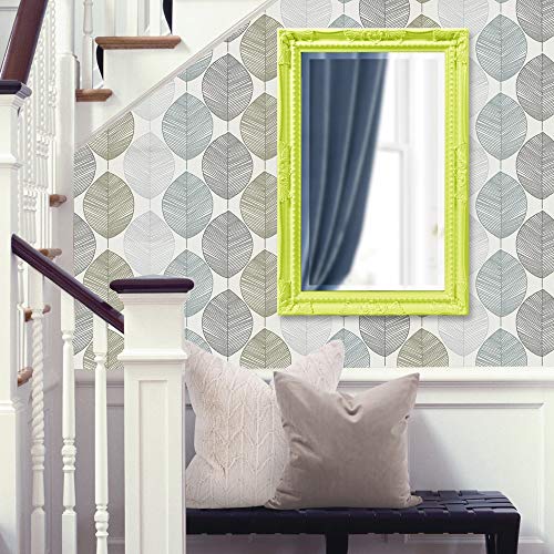 Image of Howard Elliott Collection Queen Ann Rectangular Glossy Green Wall Mirror, Rectangle Hanging Wood Framed Vanity Mirrors for Home Decor, Living Room, Bathroom, Bedroom, or Hallway, 24 x 36 Inch