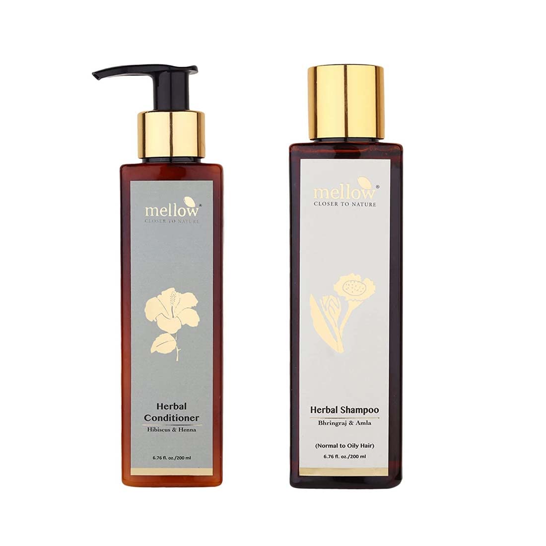 Mellow Bhringraj Shampoo and Hibiscus Conditioner (200ml each) for strong, smooth & shiny hair | helps in reducing hair fall | For all hair types | No Toxic Chemicals