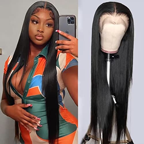 13x6 Lace Front Wigs Human Hair 26 inch Invisible Lace Wigs Human Hair Pre Plucked Wigs For Black Women Deep Part Invisible Durable Transparent Lace Wig 180 Density Natural Color
