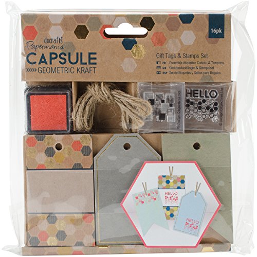 Docrafts Papermania Geometric Kraft Gift Tags & Stamps Set (16 Pack) #TOP30