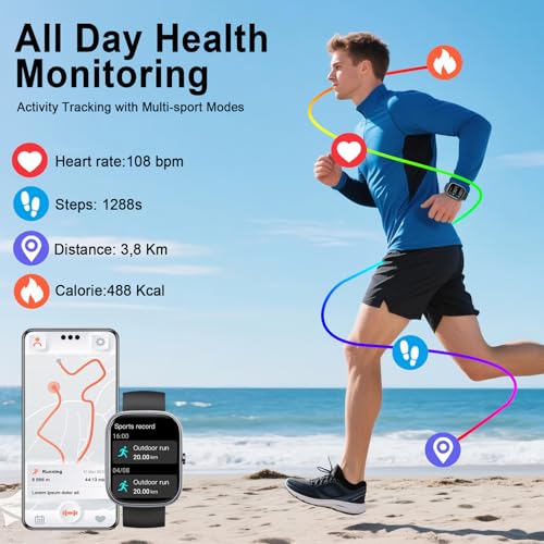 Image of Smart Watch for Men Women (Answer /Make Call), 1.91 inch HD Smartwatch with Heart Rate /Sleep Monitor /Pedometer /Calories, 113+ Sports Fitness Watch, IP68 Waterproof Activity Tracker for Android iOS Black