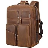 TIDING 17.3 Inch Full Grain Leather Laptop Backpack for Men Multi Pockets Casual Daypack Travel Rucksack