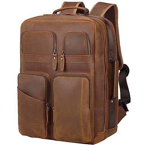 TIDING Brown Full Grain Leather Backpack