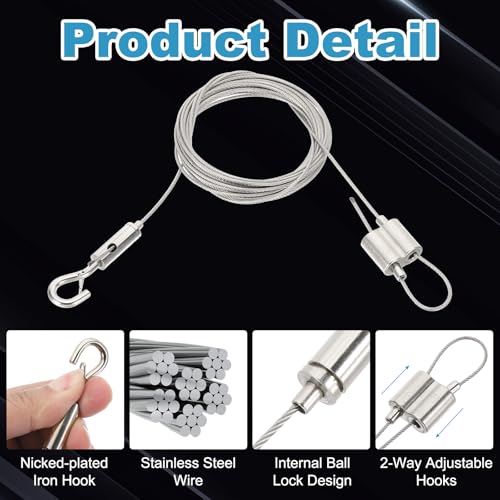 Image of PATIKIL 2 Pcs Adjustable Picture Hanging Wire Kit, 5m /16.4ft, Silver, Stainless Steel, 1.5mm Wire, 4.5kg-45kg Capacity