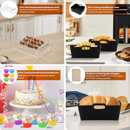 Accesorio para freidora de aire caliente, para COSORI 2 cámaras, 8,5 L, freidora de aire caliente, compatible con Ninja SL400/Russell Hobbs 27681-56, accesorios Airfryer contiene molde de silicona - imagen 3