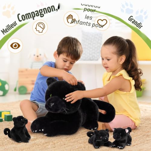 MorisMos de 4 en 1 Le Panthère Noire en Peluche avec Bébés à l'intérieur du Ventre, 1 Le Panthère Noire Enceinte avec 3 Adorables Petits en Peluche Moelleux, Cadeaux Surprise d'anniversaire – vue 6