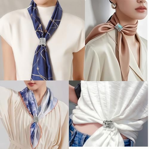Image of SYWDUDUCLT Scarf Ring for Women's Shawl, Silk Neckerchief, Tshirt, Gold /Sivler, S /M /L, 2 Pcs