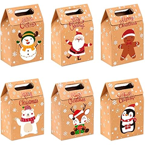 JOICEE Christmas Kraft Paper Gift Boxes 24pcs Xmas Goodies Treat Candy Bags Boxes for Christmas Party Favor Cover