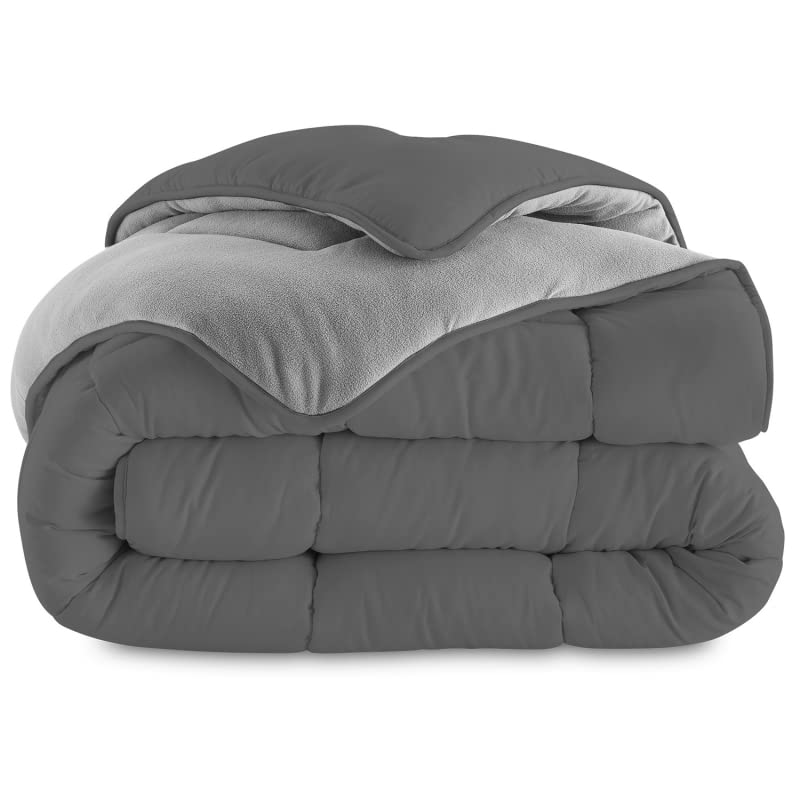 IDMarket - Couette 220x240 CM Zoe Polaire biface Gris Clair et Gris 400 GR