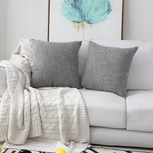 Kevin Textile Faux Linen Square 2 Tone Woven Throw Pillow Sham Cushion Case Covers For Car/Couch Use, 18-Inch(2 Packs, Grey) #TOP6
