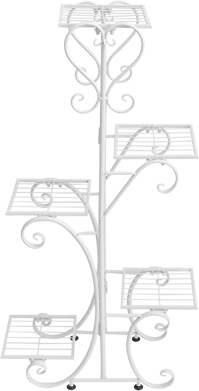 Veemoon Flower Iron Stand and Plant Pot Storage Rack for Indoor Balcony, Thickened Iron Material with Large Capacity White Flowerpot Shelf for Stable Plant Holder