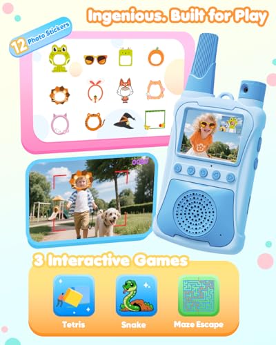 Video Walkie Talkies for Kids 2 Pack with 180° Camera/Games/HD Screen, Rechargeable Long Range Walkie Talkies with Camera, Toddler Indoor Outdoor Toys Birthday Gifts for Girls Boys Age 3-12 Year Old — view 5