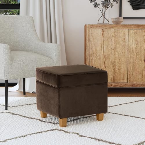 Image of HomePop 18 inch Classic Square Storage Ottoman - Chocolate Brown Velvet