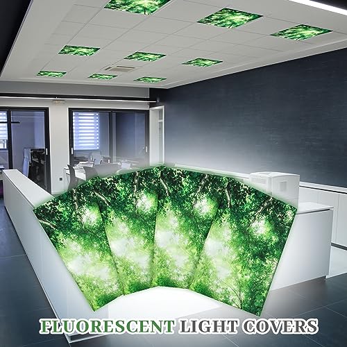 Image of VIHOSE 4 Pcs 2 x 2 Feet Fluorescent Light Covers for Ceiling Lights Classroom Magnetic Light Filters for Reducing Harsh Glare Flicker for Office Classroom Home Drop Ceiling(Forest)
