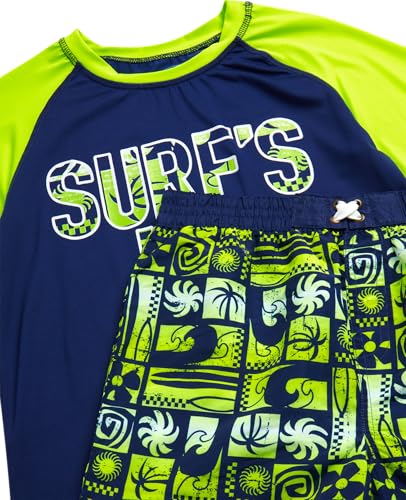 Image of Quad Seven Boys 2-Piece Rash Guard Swimsuit Set Short-Sleeve (Sizes 5-12) | Lightweight Quick-Dry Fabric with Sun Protection, Matching Top & Trunks, Adjustable Drawstring Waist for Pool or Beach Days