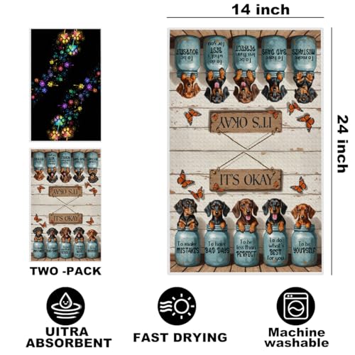 Image of 2 Pcs Dachshund Kitchen Towels 24x14 Inch, Weiner Dog Reusable Dish Towels for Kitchen Bathroom Decor, Waffle Weave Dog Paw Print Hand Cloth Tea Towel, Dachshund Gifts for Women Mom Friend