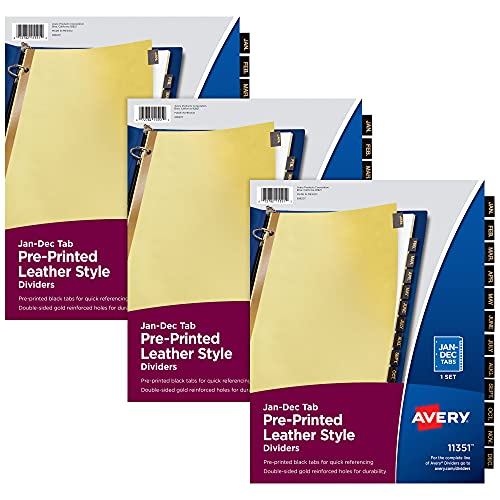 Avery Jan-Dec Dividers for 3 Ring Binders, 12-Tab Sets, Pre-Printed Black Leather Tabs, 3 Binder Divider Sets (26180) 1 Avery-Jan-Dec-Dividers-for-3-Ring-Binders-12-Tab-Sets-Pre-Printed-Black-Leather-Tabs-3-Binder-Divider-Sets-26180