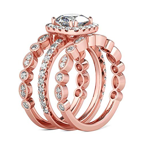 Jeulia 2.65 Carat 3PC Bridal Set Rose Gold Halo Engagement Rings for Women Sterling Silver Cushion Cut CZ Wedding Ring Set Promise Anniversary with Jewelry Gift Box4