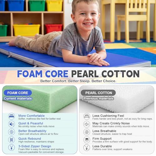 Image of Wesiti 5 Pcs Folding Kids Nap Mats for Preschool Daycare, 3 Section Folding Rest Mats Sleeping for Kids Toddler Nap 1 Inch Thick, Kindergarten School Classroom Supplies (Blue,Gray)