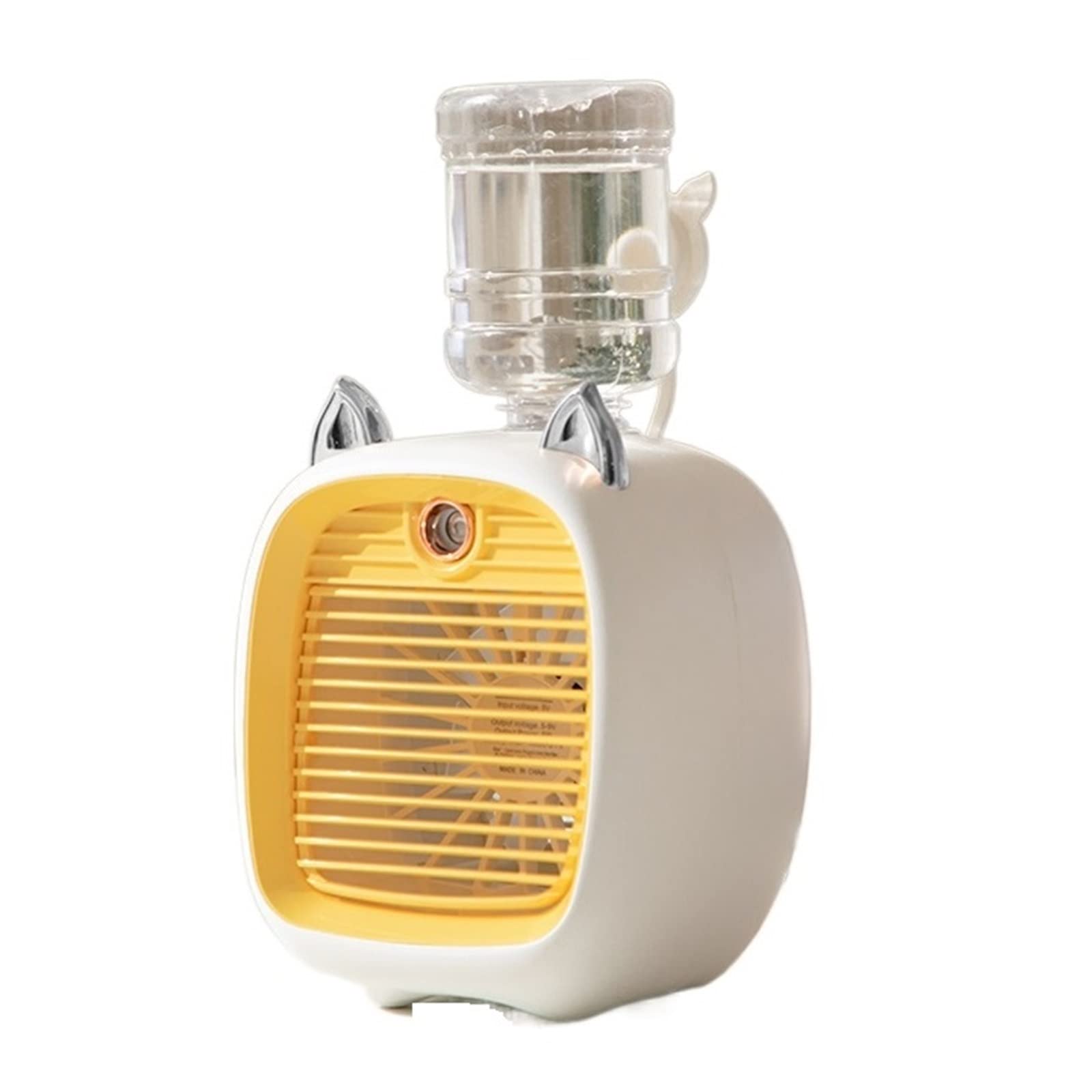 Cczrd Yellow Sliver Ears 2400Mah Mini Air Conditioner Portable Desktop Fan Humidifier Purifier 3 Speed 2 Mode Spray Usb Table Car Home Camping Travel Airflow Comfort Refreshing Breeze(Yellow Sliver Ears)