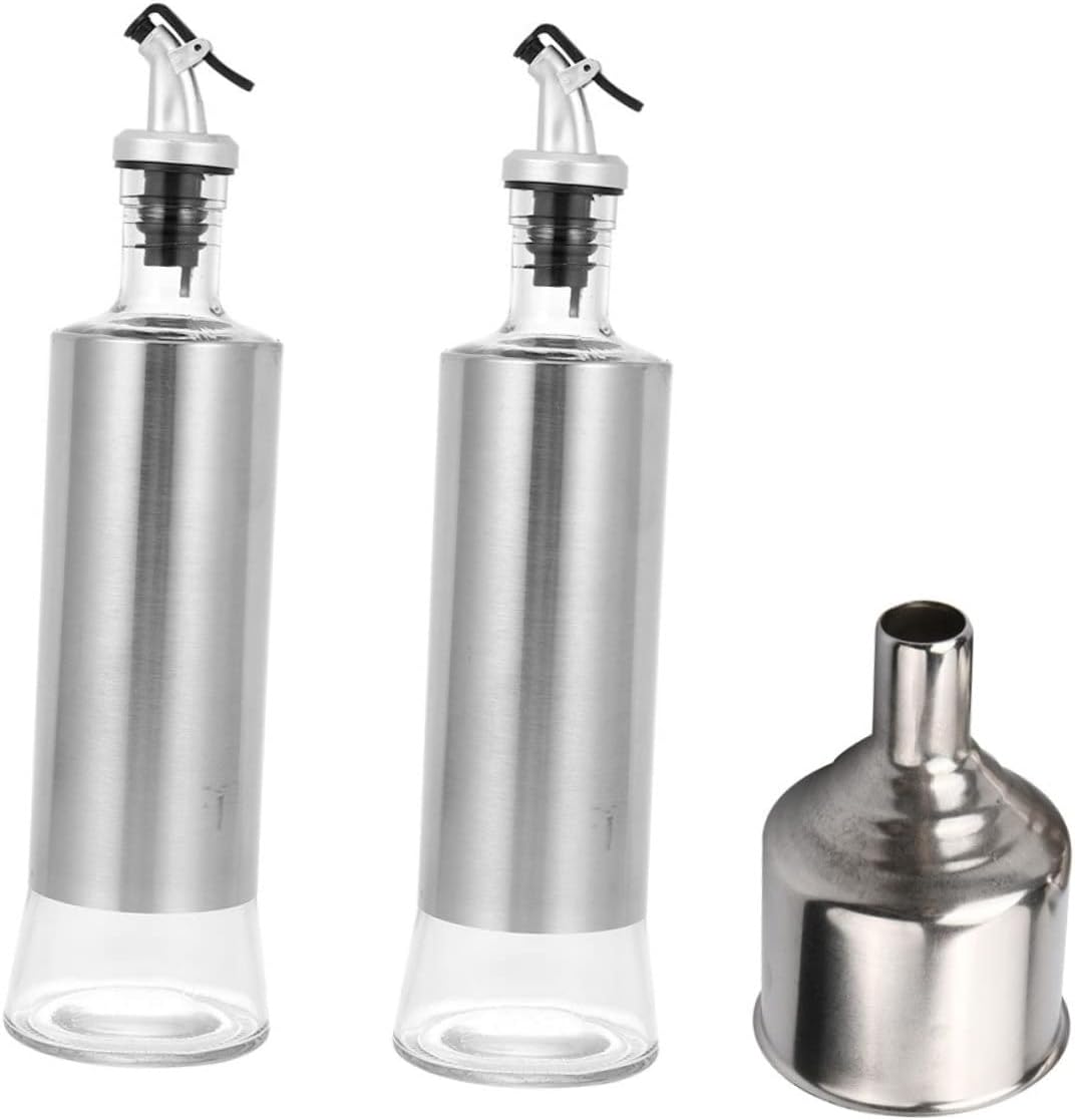 PRETYZOOM 1set Stainless Steel Glass Condiment Bottle Oil Dispenser Kitchen Oil Container Strainer Sprayer