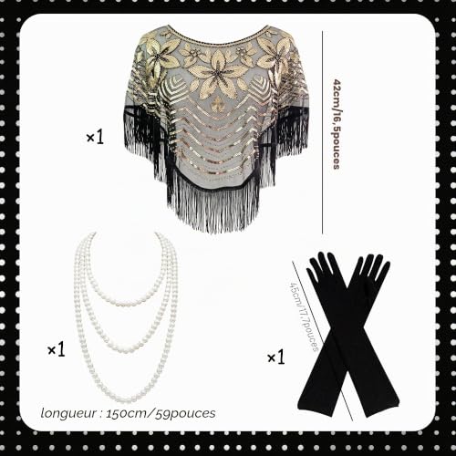 LaVenty ensemble noir doré pour dame écharpe à paillettes style années – vue 2