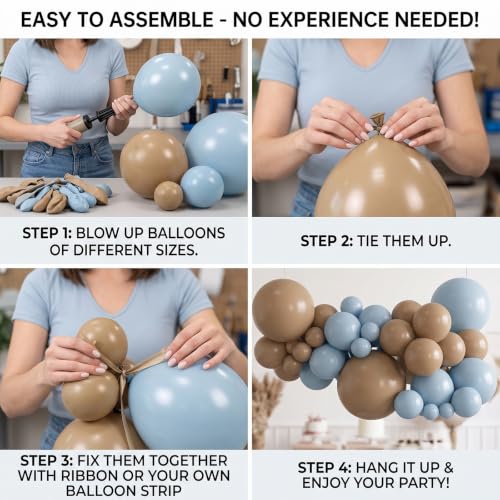 Image of 130pcs 18 /12 /10 /5 Inch Dusty Blue and Khaki Balloon Garland Arch Kit | Assorted Balloons for Boho Bear Boy Baby Shower, Neutral Woodland Birthday, Rustic Wedding Party Decorations