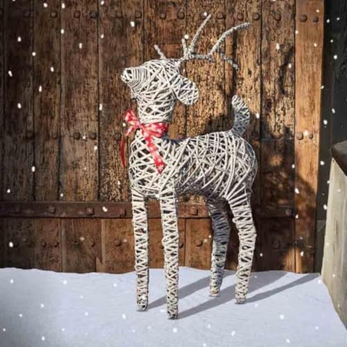 Marco Paul Christmas Decorations - Large Rattan Reindeer Outdoor Christmas Decoration Free Standing Reindeer Ornament Indoor and Outdoor