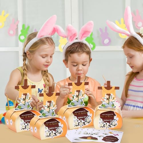 Frienda Conjunto de 24 kits de artesanato de Páscoa, cruzes religiosas, caixas de artesanato com ade
