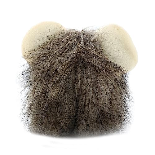 Leadigol Peruca de juba de leão, chapéu de gato marrom de algodão/poliéster, gola com capuz, raças p