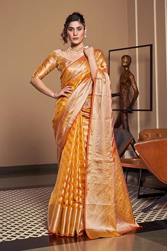 Image of SWORNOF Women's kanjivaram banarasi silk saree for Patola festival Wedding silk with rich pallu Design sarees for women with blouse piece