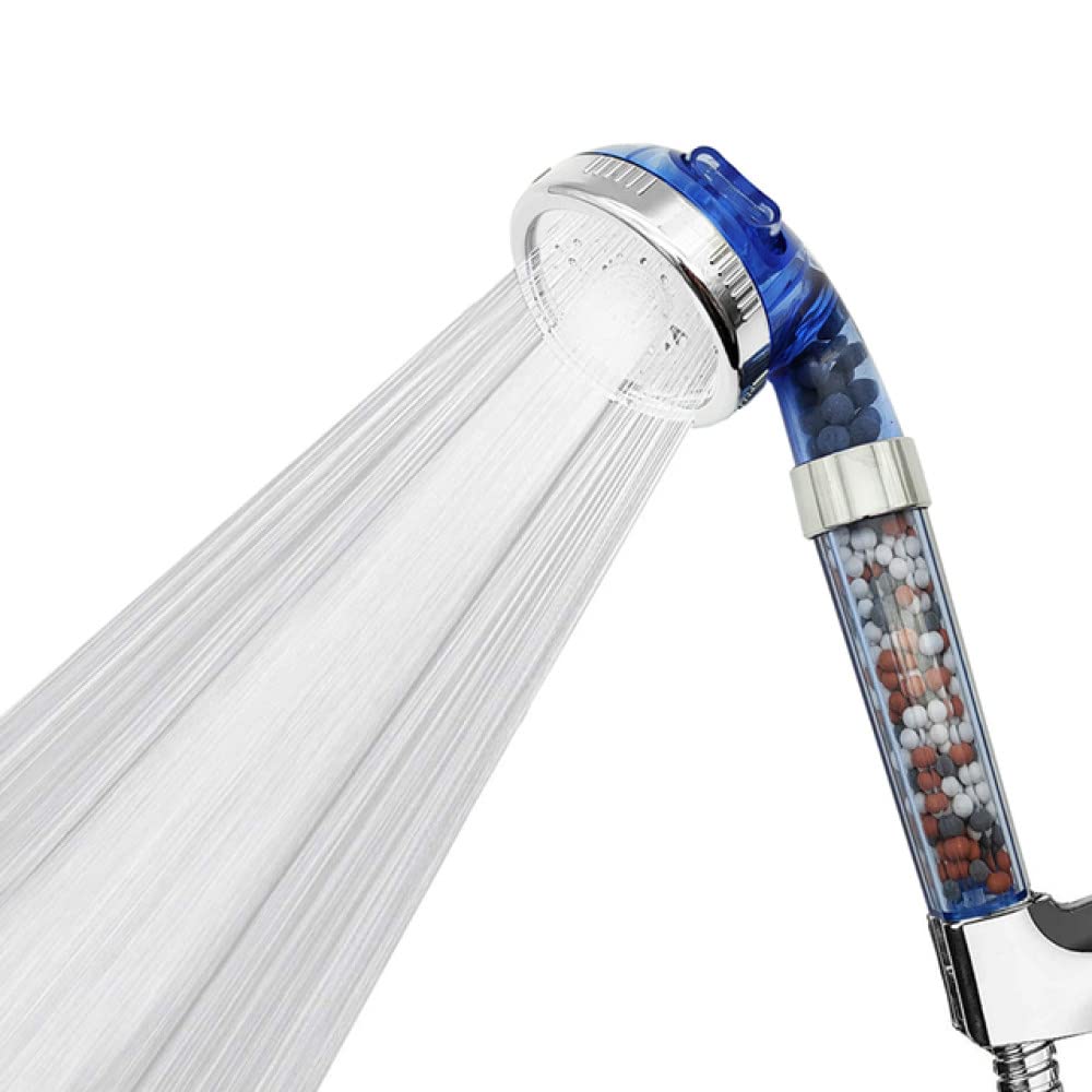 Pommeau de douche 3 modes haute pression et filtre minéral bleu