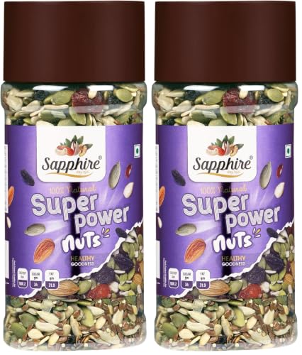 Image of Sapphire Dry Nuts Trail Mix 250 g | 7 in 1 Superfoods | California Almond | Cashews | Cranberries | Dates | Pumpkin Seeds | Green & Black Raisins | High Protein | Fibre-Rich | Oil-Free | Non-Salted | Healthy Snack for Anytime Energy | Dry fruit mix | Mix nuts | Resusable jar
